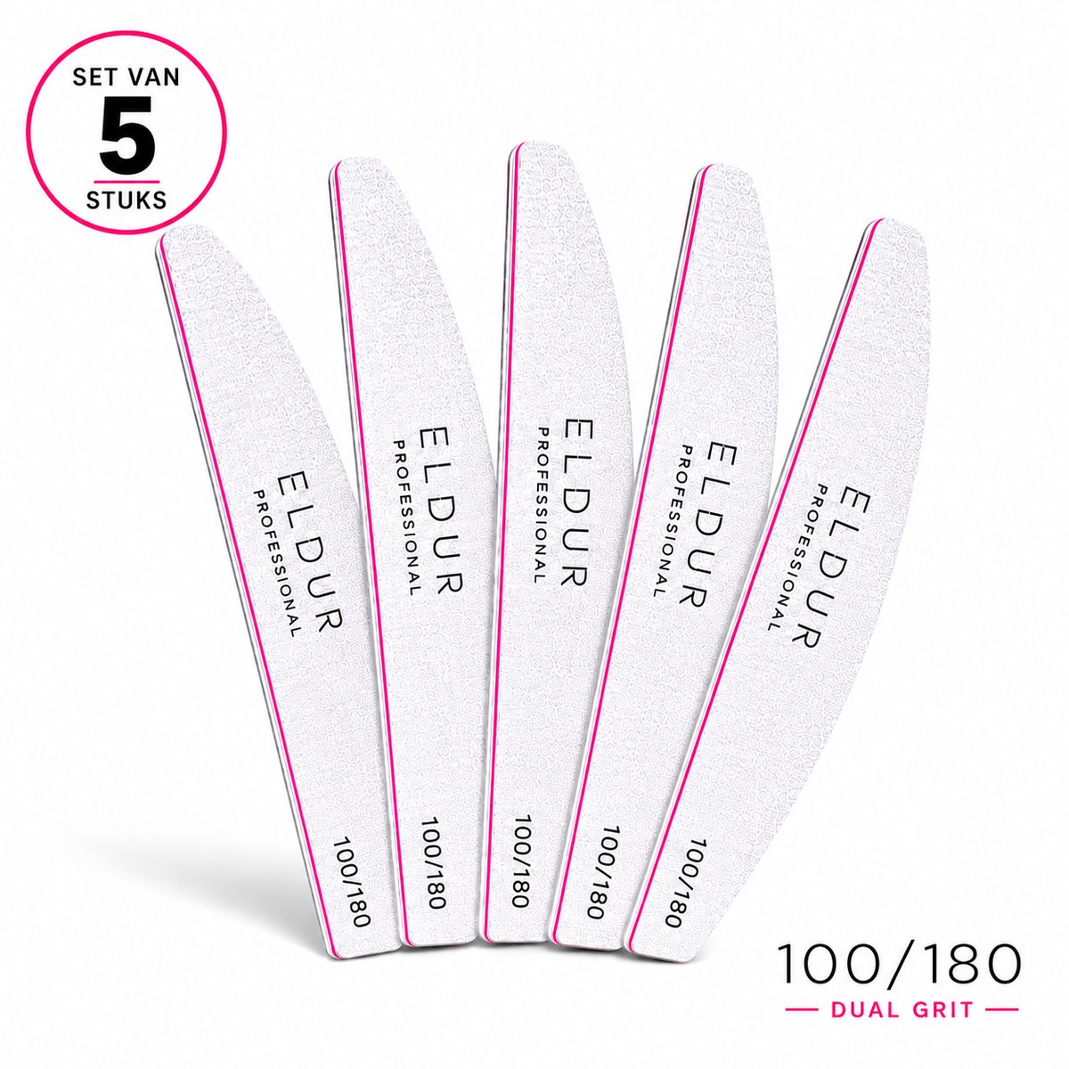 Eldur® Professionele Nagelvijl 5pcs - Moon Vijl Grit 100/180 - Nagelverzorging - Top Kwaliteit Vijlen
