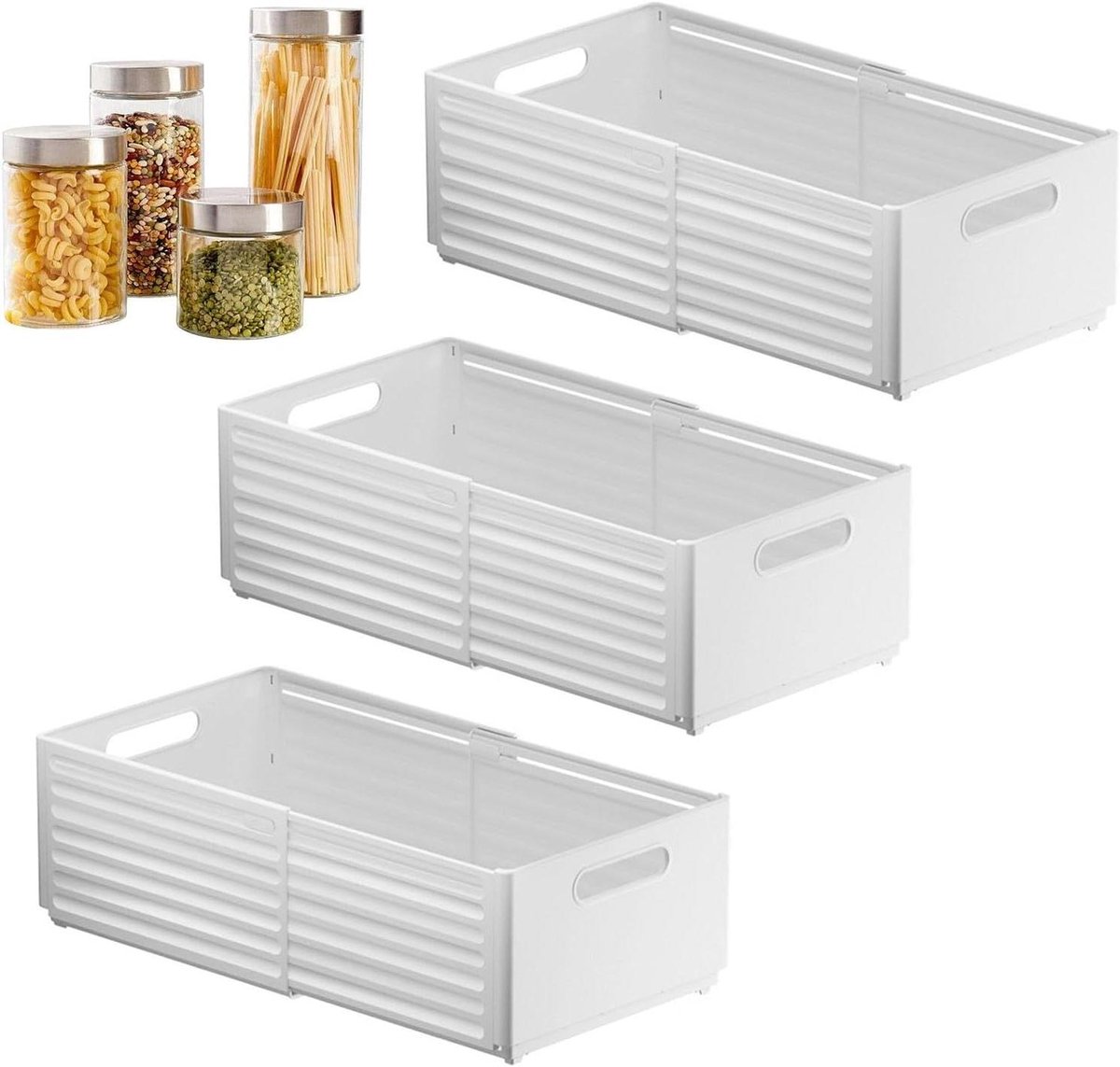 Opbergmand lade - Organizer dozen - Thuis opslag - Verstelbare maat - 3 stuks - Wit