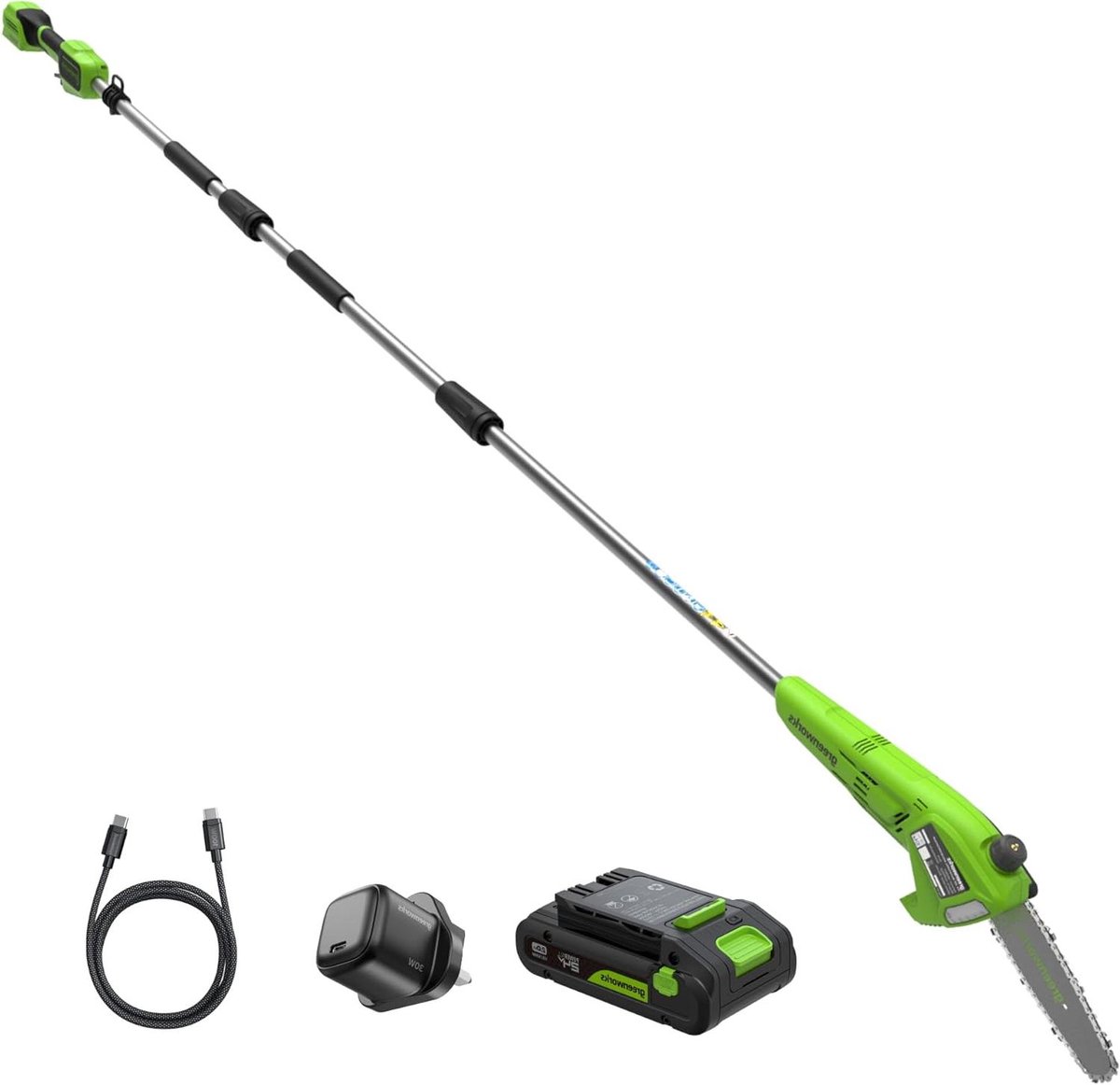 Accu Snoeizaag - Hoge Takken - Tuinonderhoud - Automatische Smering - 2.68m Uitschuifbaar - Groen