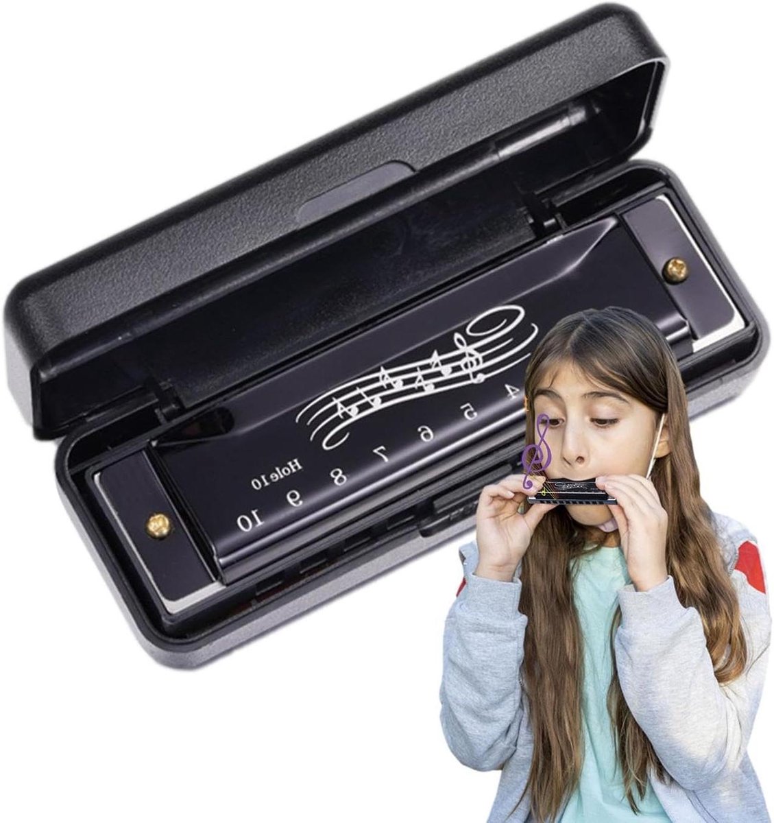 Mondharmonica Speelgoed - Muziek Instrument - Muziek Leren - Kind Veilig Materiaal - 10 Gaten - Blauw