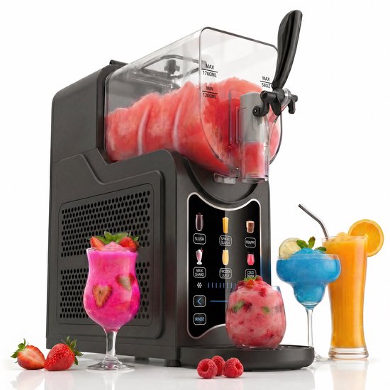 Slush Machine - Slush Puppy Machine voor Thuis - 2.6L met 6 Programma's - Slushi, Granita, Cocktail, IJskoffie, Frozen Juice & Milkshake Maker - 6-in-1 Slush Puppy Maker - Slushy Machine - Milkshake & Frappe Machine - Slushymaker - Zwart - Silvergear