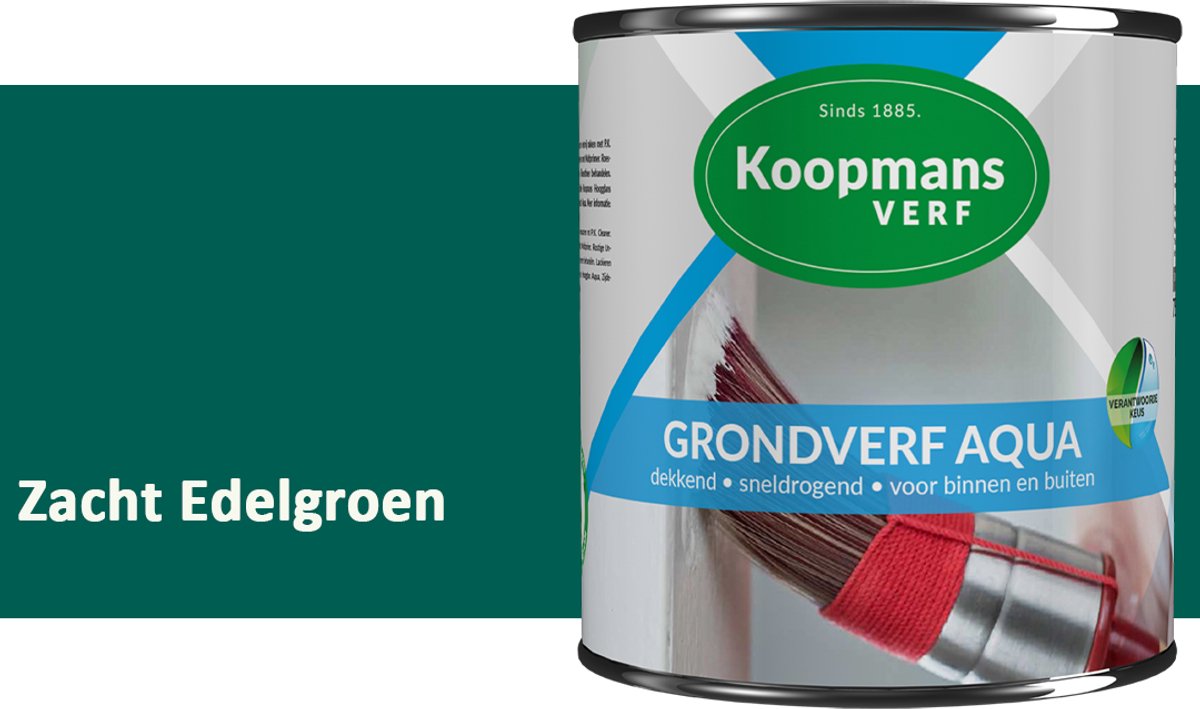 Koopmans Grondverf Aqua – Watergedragen Biobased Grondverf voor Hout & Metaal – Binnen en Buiten – Zacht Edelgroen – 1,5 l