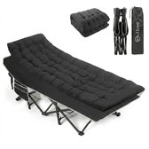 Outbee Veldbed - Kampeerbed - Stretcher - Opvouwbaar bed met kussen - Campingbed met draagtas - Draagkracht 150KG - 190 x 71 cm - Zwart