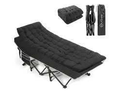 Outbee Veldbed - Kampeerbed - Stretcher - Opvouwbaar bed met kussen - Campingbed met draagtas - Draagkracht 150KG - 190 x 71 cm - Zwart