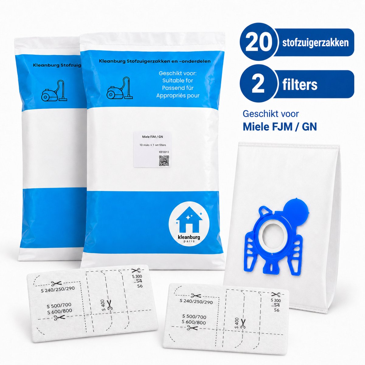 Kleanburg® - Stofzuigerzakken Miele GN 3-D - Classic C1, Complete C2, Complete C3, Cat and Dog - 20 Stofzuigerzakken en 2 Filters