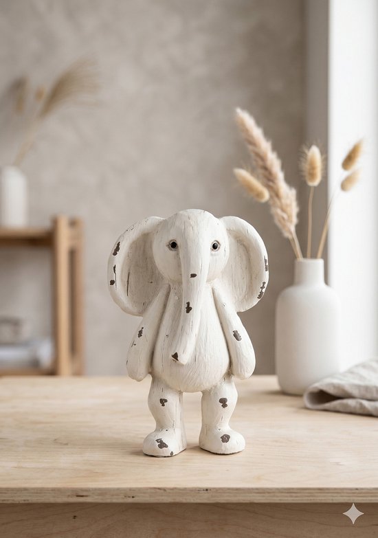 Clayre & Eef Figurine Éléphant 5x4x10 cm Beige Marron Polyrésine