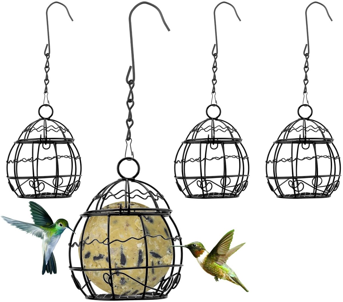aladdien - Tit Ball Holders - Vogelvoederstation - Weerbestendig - Zwart - Hangende Mezenbollenhouder - Ideaal voor tuinen en balkons - 4 stuks