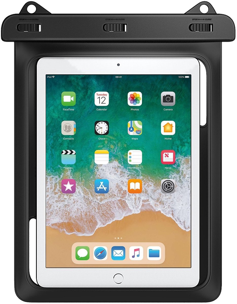 aladdien - Universele Waterdichte Hoes - Geschikt voor iPad en Galaxy Tab - Perfect voor Strand en Wateractiviteiten - Zwart - Bescherming tegen Wat...