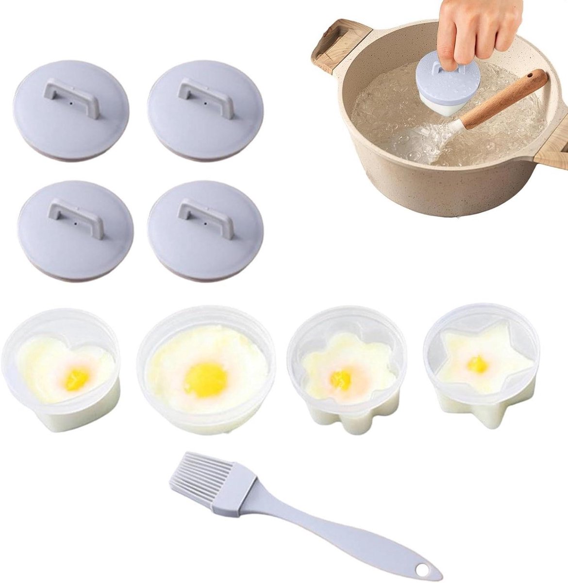 Eierkoker - Eiervorm - Eieren Koken - Antiaanbaklaag - 4 stuks - Grijs