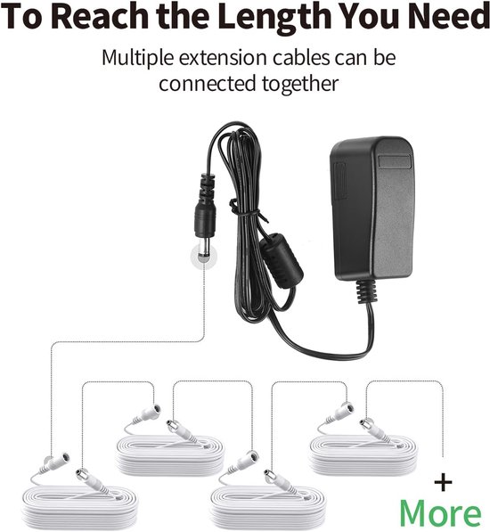 3 Meter Kabelverlenger 55 x 21 mm Vrouwelijke naar Mannelijke Connector Compatibel met TAPO Reolink TP-Link NETGEAR Smallrig Camera's IP-camera's LED-strips en DVR - Wit - 12V DC van ELEADS — afbeelding 2