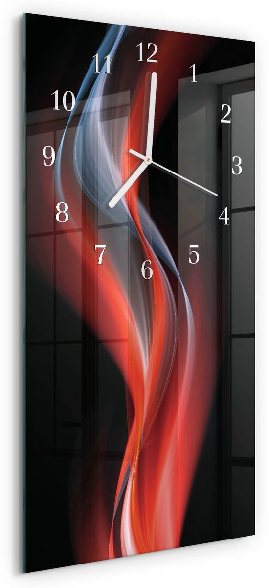 TULUP Wandklok - Abstractie Wandklok Glas Decoratie - 30x60 cm - Veelkleurig Gekleurde Glazen Klok - Witte Handen - Rechthoekige Wandklok - Klok Glas Met Opdruk - Moderne Wandklok Glas Veelkleurig - Abstractie