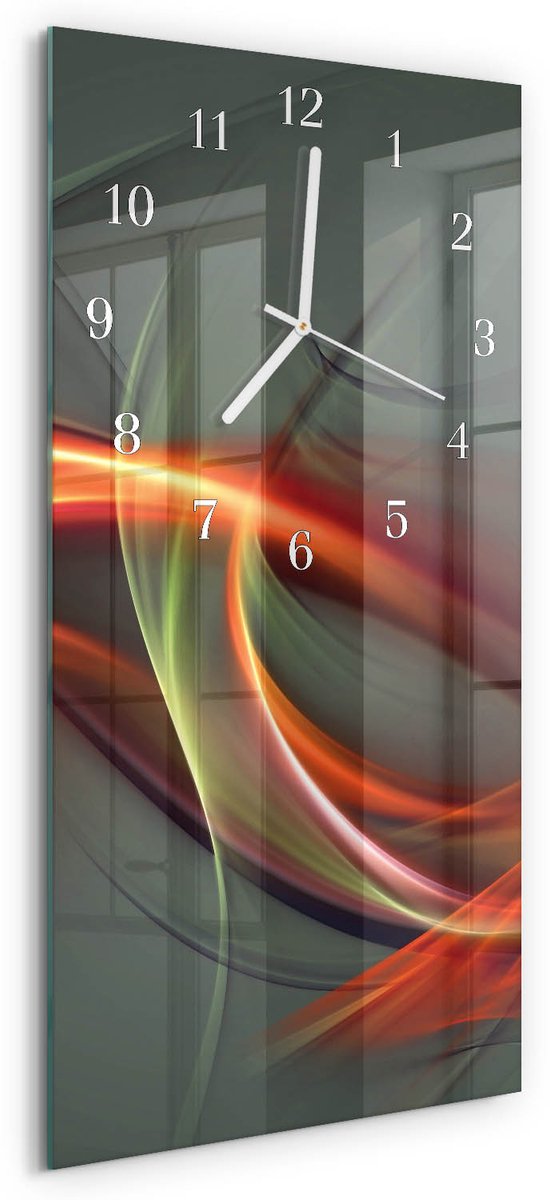 TULUP Wandklok - Patroon Wandklok Glas Met Motief - 30x60 cm - Grijs Decoratieve Glazen Klok - Witte Handen - Rechthoekige Wandklok - Glazen Wandklok Design - Klok Glas Met Opdruk Grijs - Patroon