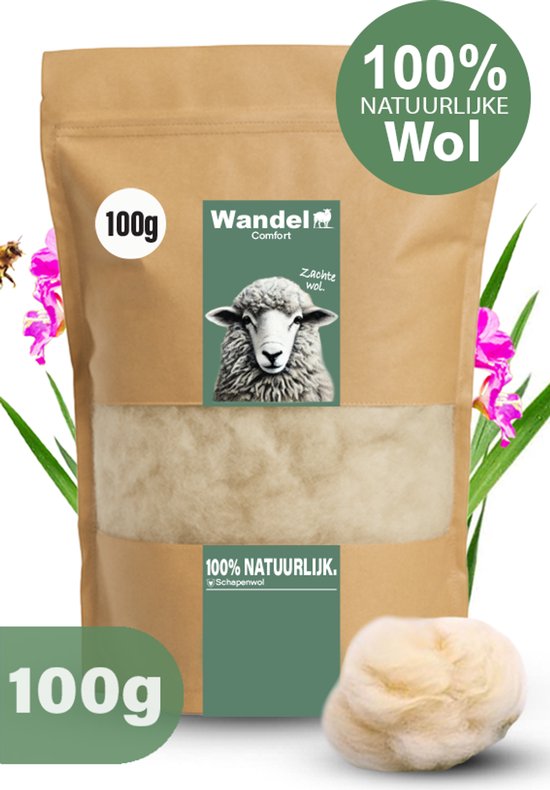 100 gram Antidruk wol voor Wandelen en Voetklachten- 100% Natuurlijk Schapenwol & Rijk aan Lanoline - Wandel - Voetwol - wol voor Voeten