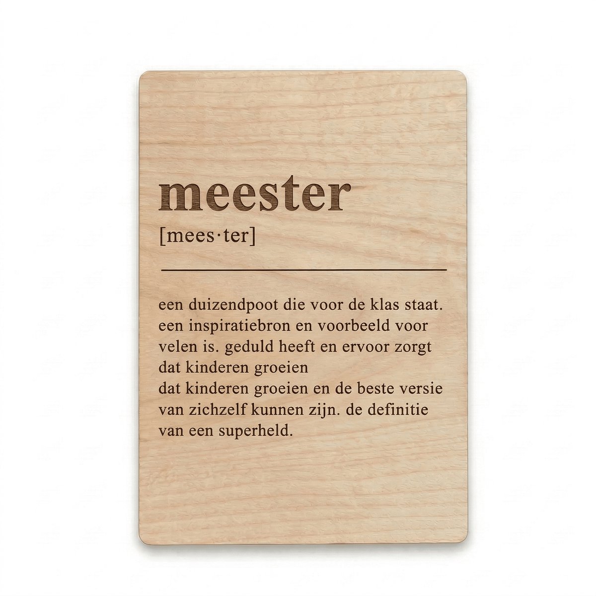 Mikki Joan - Houten bedank kaartje Meester - Meester cadeau - Triplex - Tekst gelaserd - 14,8 x 10,5 cm