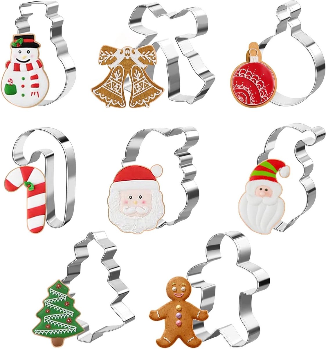 8-delige RVS Kerstkoekjesuitsteekset voor het maken van kerstkoekjes en gemberbrooddecoraties