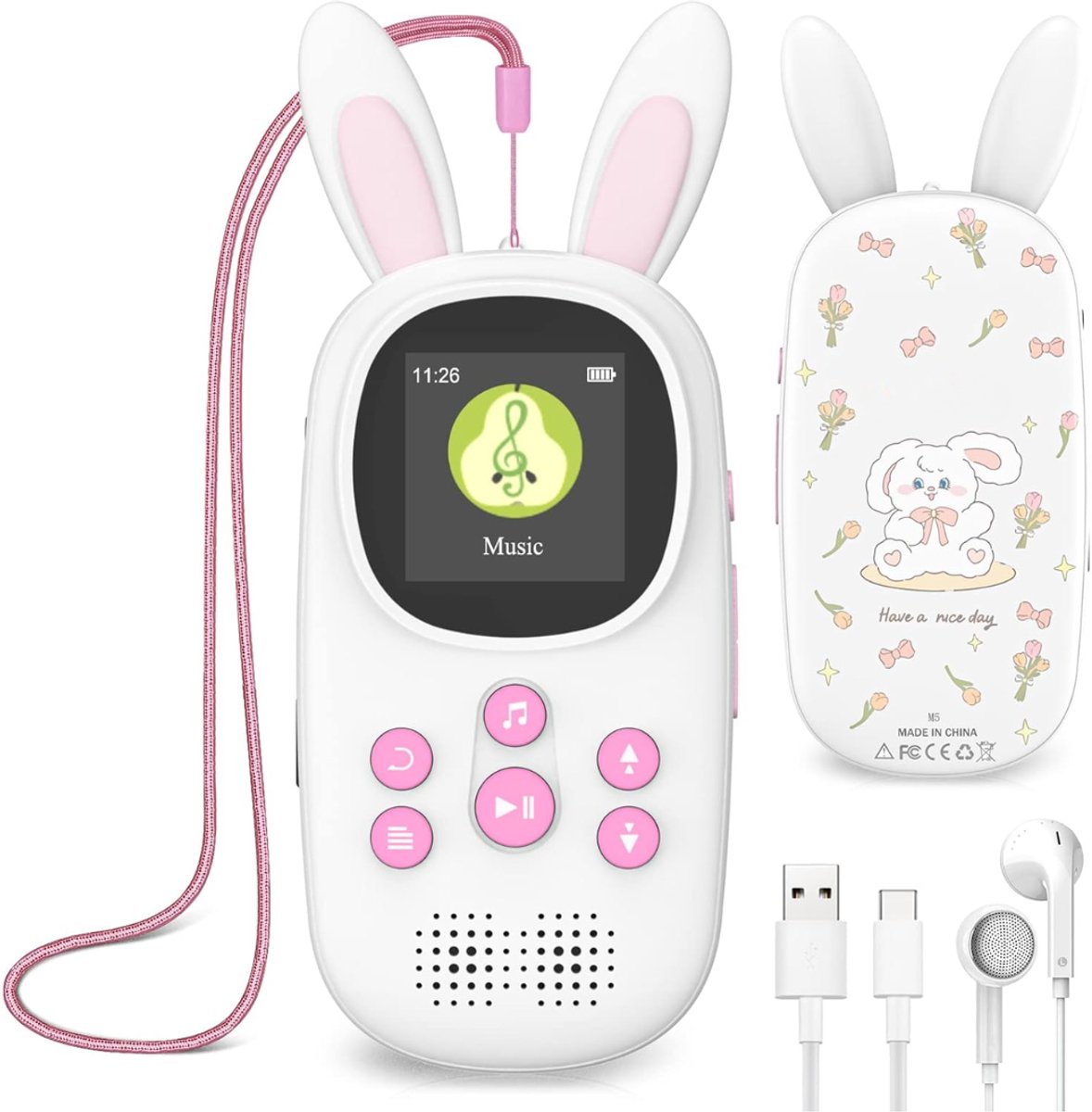 SNJY® MP3 Speler Bluetooth - MP4 Speler - Muziek Speler - 32 GB - Konijntje - Wit
