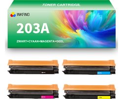 INKFIND 203AU (CF540A-CF541A-CF542A-CF543A) tonercartridge multipack van 4 stuks (Zwart+Cyaan+Magenta+Geel) compatibel met HP 203A…
