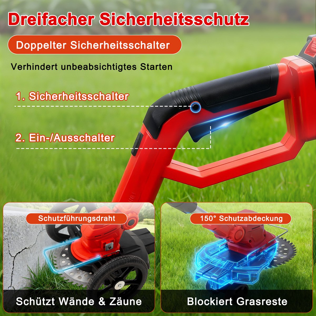 Accu grasmaaier - grasmaaier met 2*21V 4.0Ah accu - verstelbare telescopische handgreep - 3 soorten messen - Accu grastrimmer met accu - Accu grasmaaier voor tuinieren – foto 3