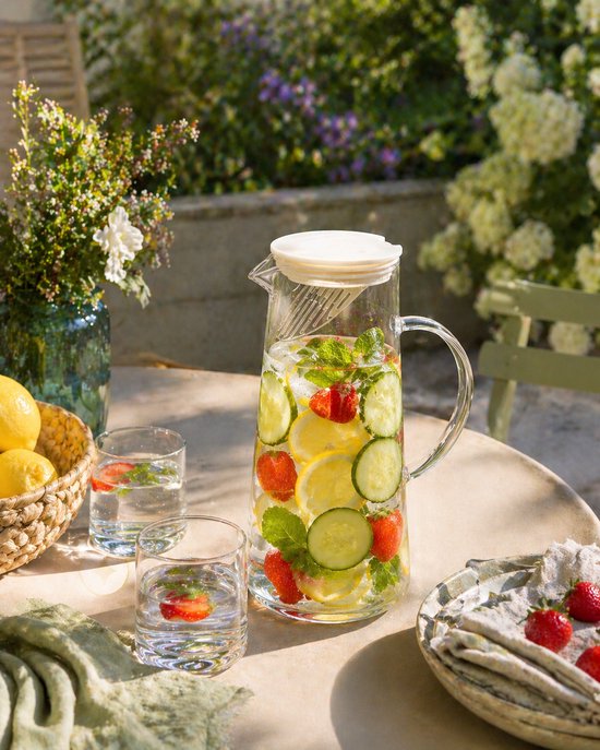 Glasrijk® Waterkaraf 1,8 L - Waterkan met Deksel En Filter - Glas - Glazen Karaf 1,8 Liter - Schenkkan - Glazen waterkan - Waterkaraf voor fruitwater - Multifunctionele decanteerkaraf - Waterkan - Waterkaraf