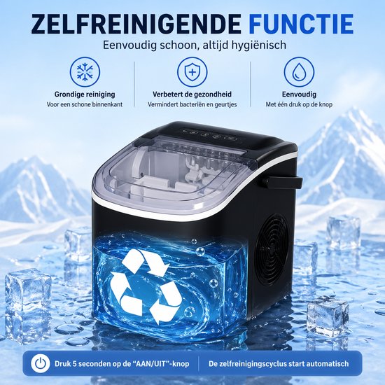 Miryx ijsblokjesmachine - Draagbare ijsmachine Met Handvat - Mandje - 12kg in 24 uur - 9 ijsblokjes in 6-12 minuten - Zwart van Merkloos — afbeelding 5
