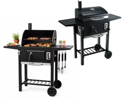 Klausberg Houtskoolbarbecue met Deksel en Thermometer - 42 x 30 cm - Verrijdbare BBQ met Zijtafels