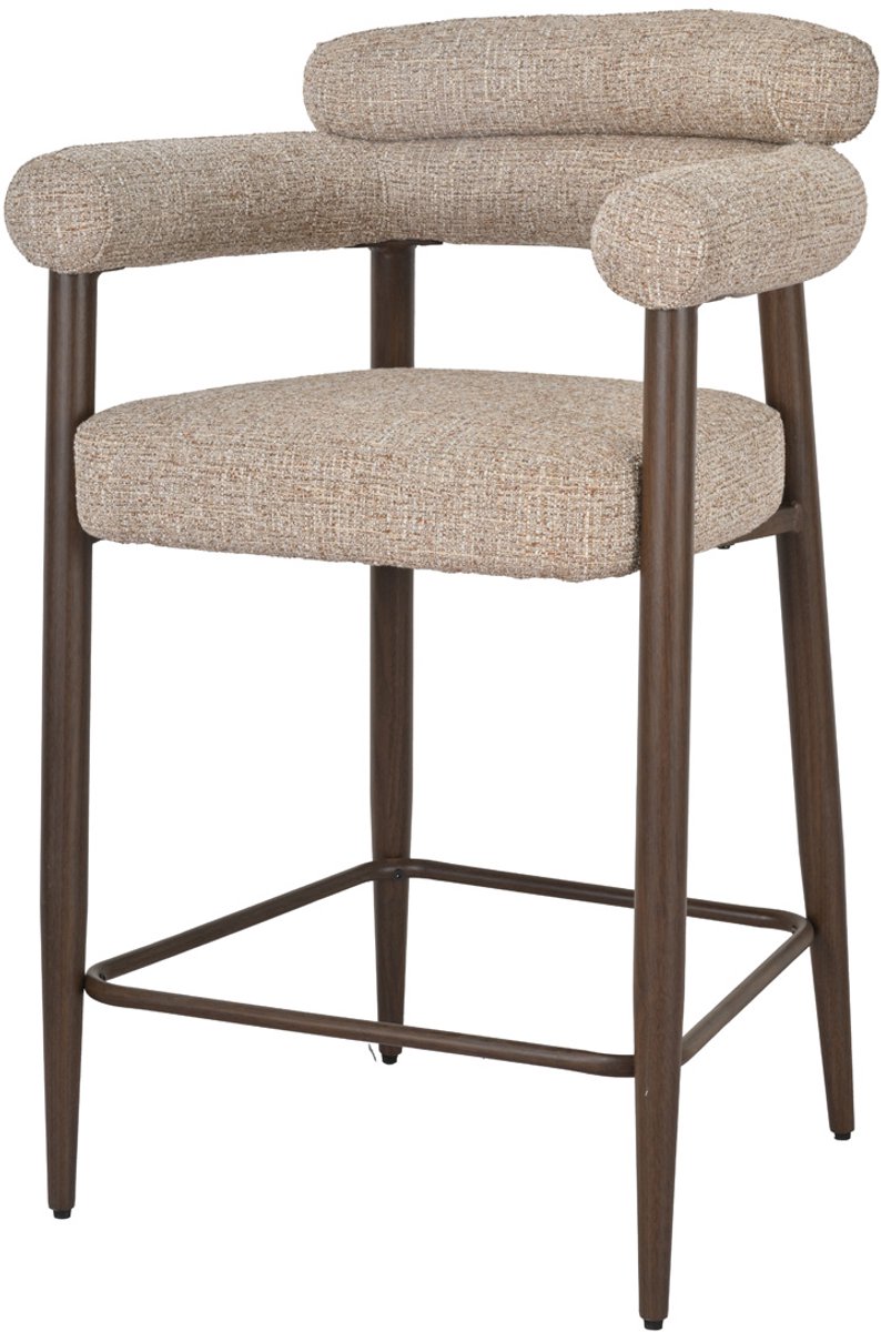 DÉJA Living Lidingö Barstoel Taupe Stof - Walnoot Onderstel - Arm- en Rugleuning - Zithoogte 65cm - Set van 2