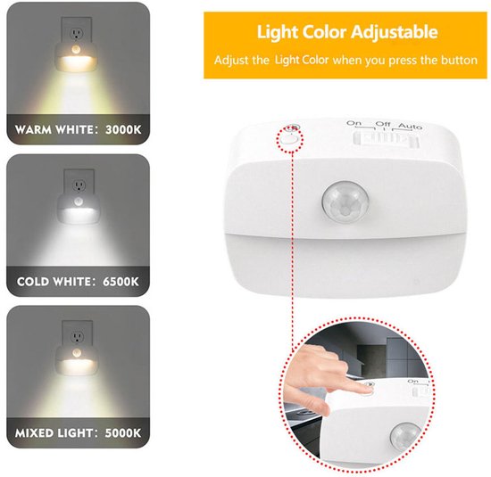 Nachtlampje met bewegingssensor Plug-in - LED- Nachtlampje Stopcontact - 3 standen - 2 stuks — afbeelding 5