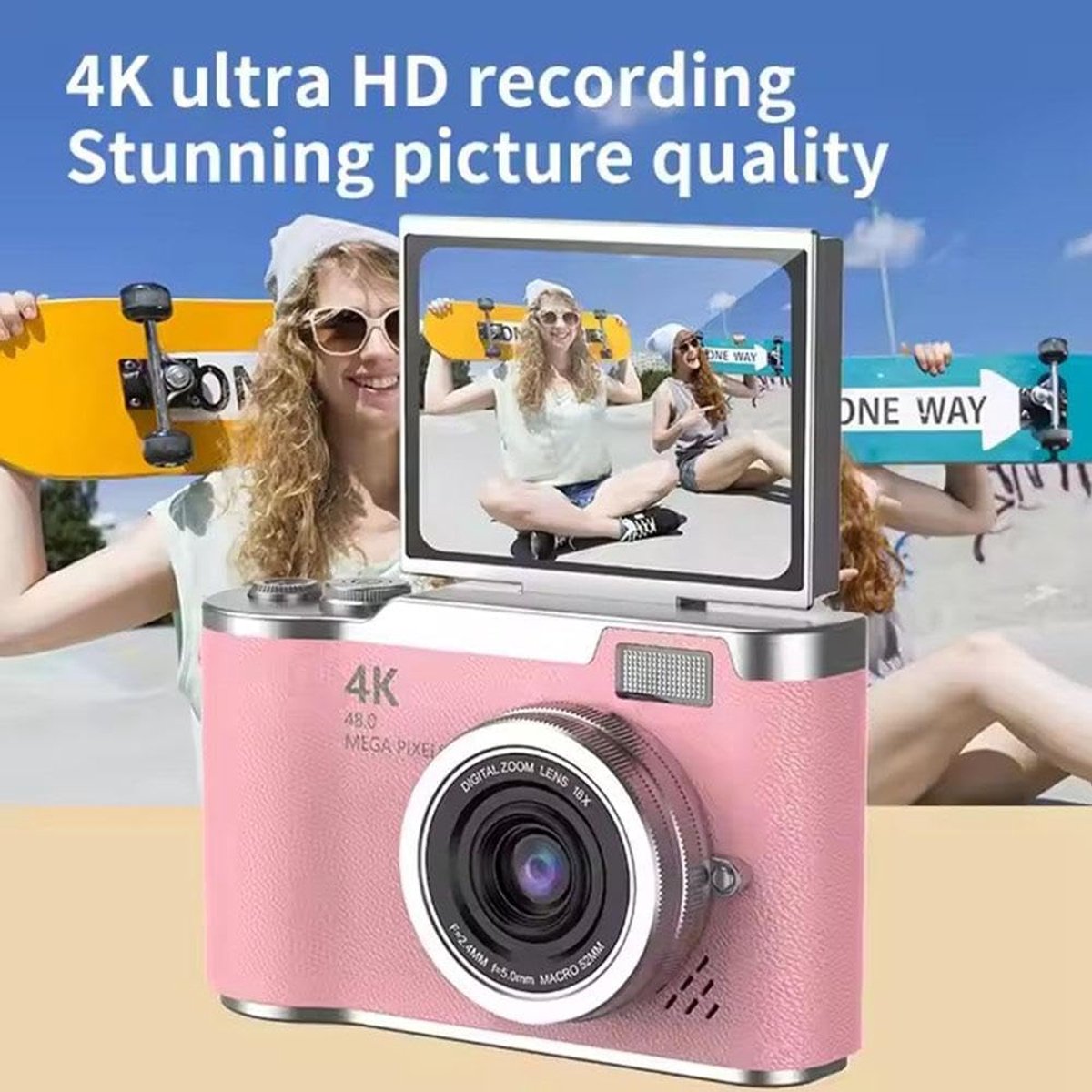 4K Digitale Camera voor Foto's – 48 MP met Kantelbaar Scherm, Draagbare Retrocamera met Kantelbaar Scherm, Selfiecamera met 8x Zoom, Vlogcamera – Camera voor Kinderen en Volwassenen, Compacte Retrocamera voor Buitengebruik (Groen, 1 Set) thumbnail 4