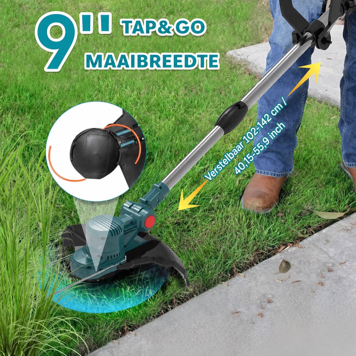 Accu Grasmaaier - 750W Elektrische Grastrimmer (Zonder Accu/Lader) - 4-in-1 Multifunctioneel - Borstelloze Motor - Verstelbaar - Geschikt voor 18V-21V Accu's (Makita Compatibel) – foto 6