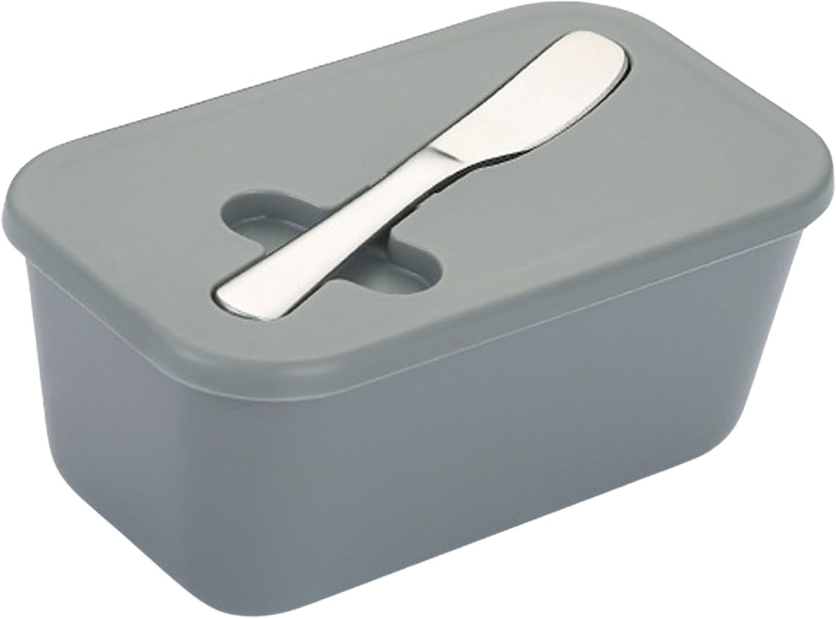 Somstyle Botervloot met Deksel - Inclusief Botermes - 17 x 10 x 8 CM - Vershouddoos - Grijs