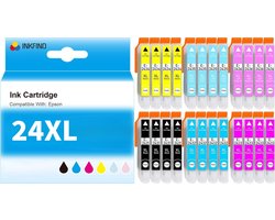 INKFIND 24XL inktcartridge 24 Pack (Zwart*4+Cyaan*4+Magenta*4+Geel*4+Licht Cyaan*4+Licht Magenta*4) compatibel met Epson T2431/T2432/T2433/T2434/T2435/T2436 voor Epson Expression XP-55 XP-750 XP-760 XP-850 XP-860 XP-950 XP-960 XP-970-24-pack