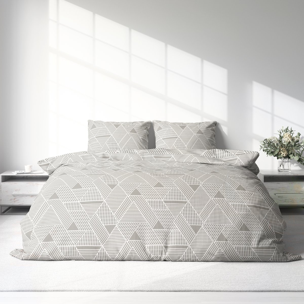 Dekbedovertrek 100% Katoen Premium - 240 x 220cm (Lits-jumeaux) - Triangle GreySand