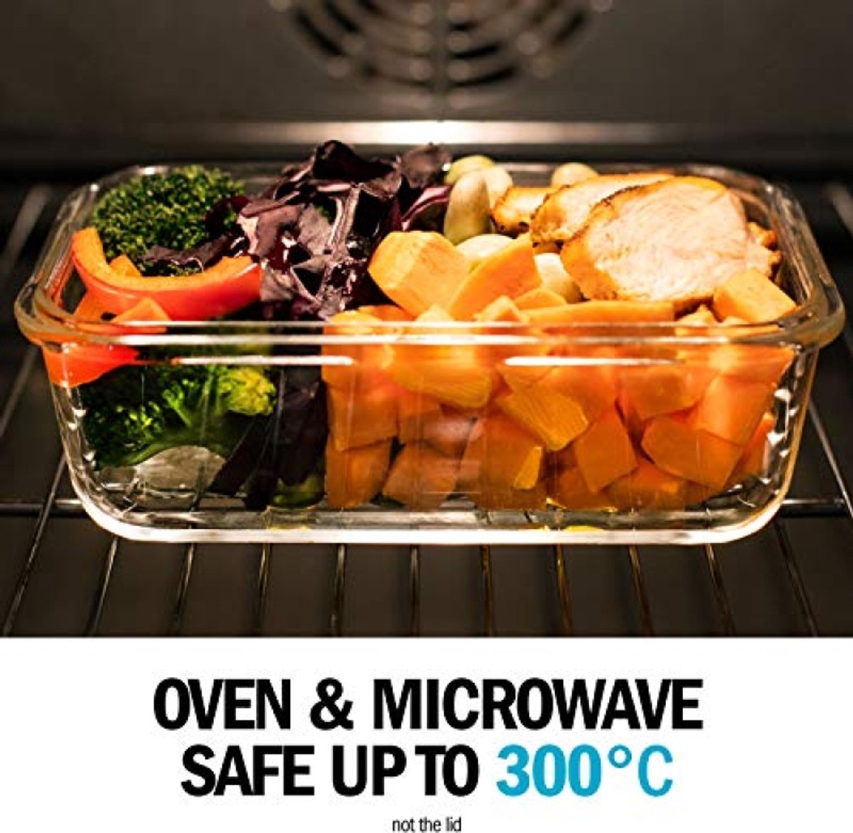 Set van 5 Glazen Vershoudbakjes met Luchtdichte Deksels met Ventiel – 840 ml – Oven, Magnetron, Vriezer & Vaatwasser Bestendig – Borosilicaatglas – BPA-vrij