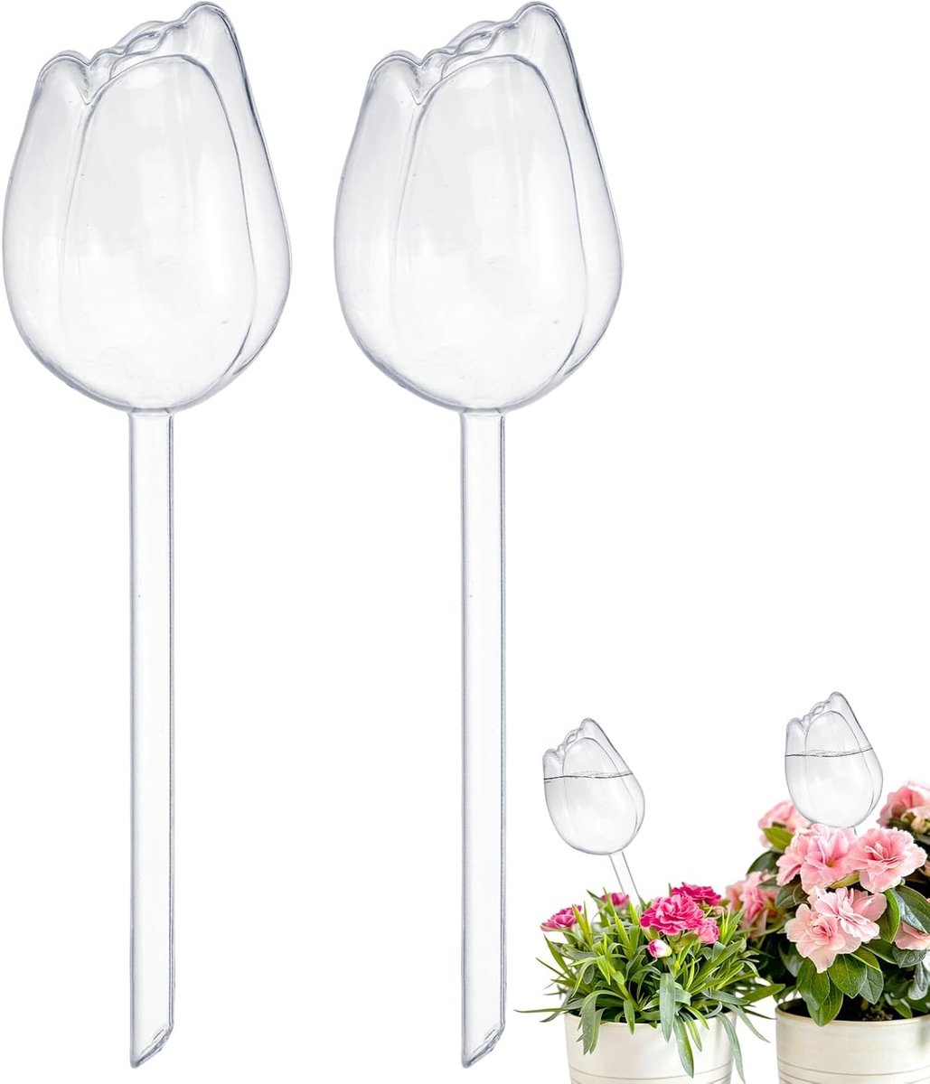 2 Transparante Plantengieters - 24 cm - Bloemvormig Ontwerp - Automatisch Bewateringssysteem voor Binnen- en Buitenplanten - Eenvoudig te Vullen en Te Gebruiken - Geschikt voor Kamerplanten en Tuinplanten
