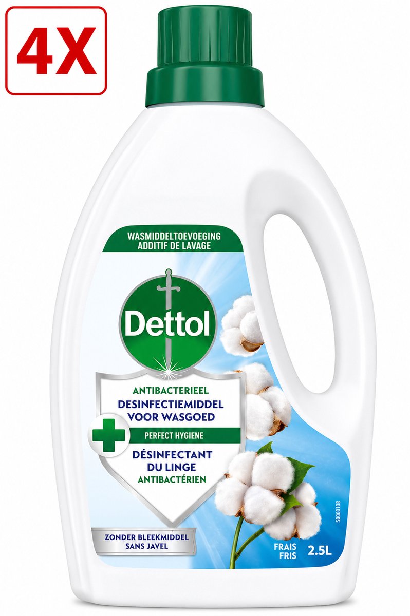 4 x Dettol Antibacterieel Desinfectiemiddel voor wasgoed - Fris - Wastoevoeging - 2,5L