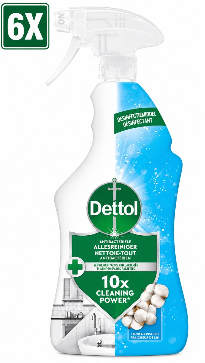 6 x Dettol - Allesreiniger - Spray - Katoenfris - Antibacterieel - Met Desinfectiemiddel - 750ml