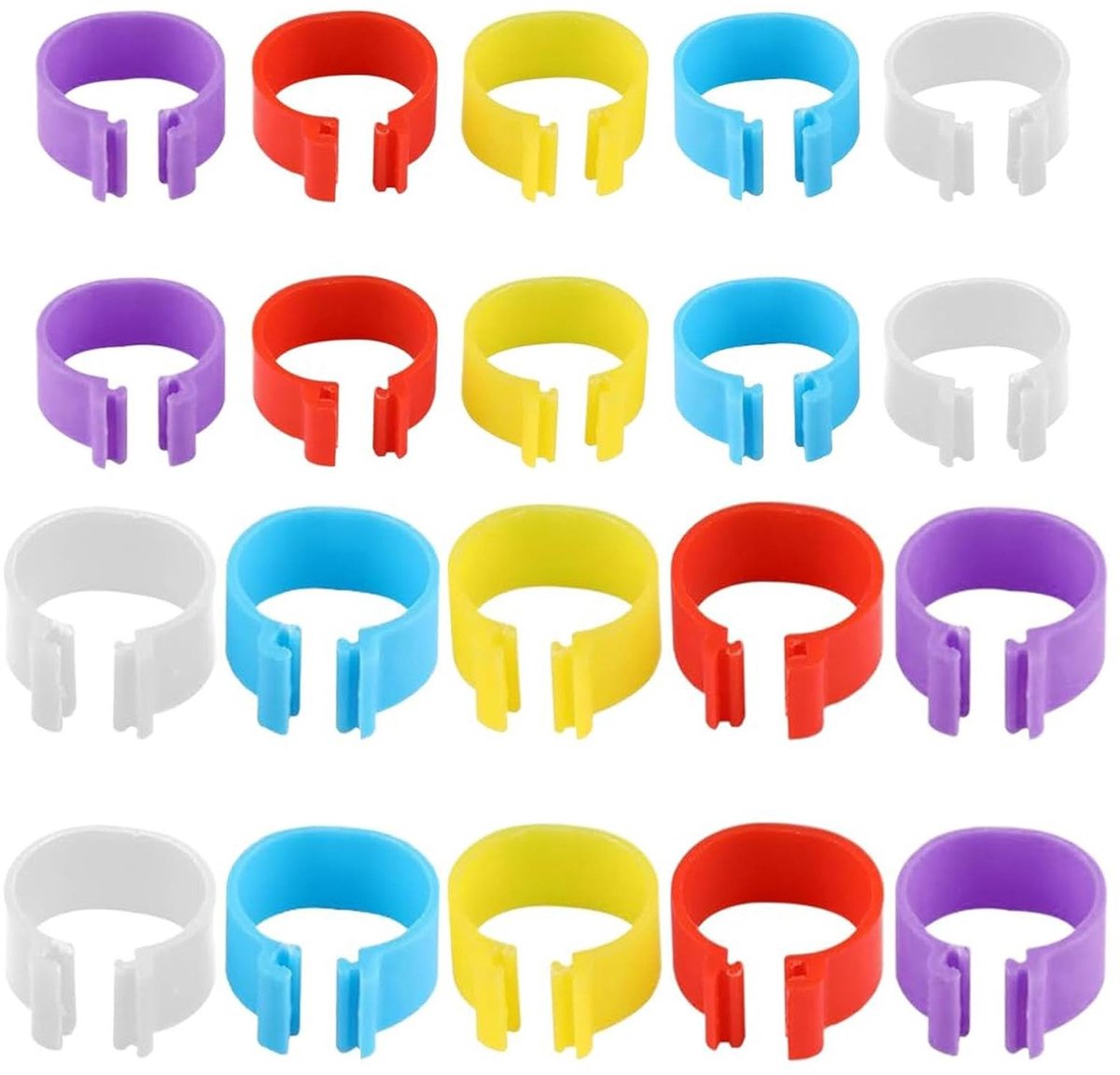 Dailygoods- Kippenbeenringen 20 Stuks - Kunststof Ringen - Clipringen voor Gevogelte - Meerkleurig - 1,6/2,0 cm Diameter - Herbruikbaar - Pootringen