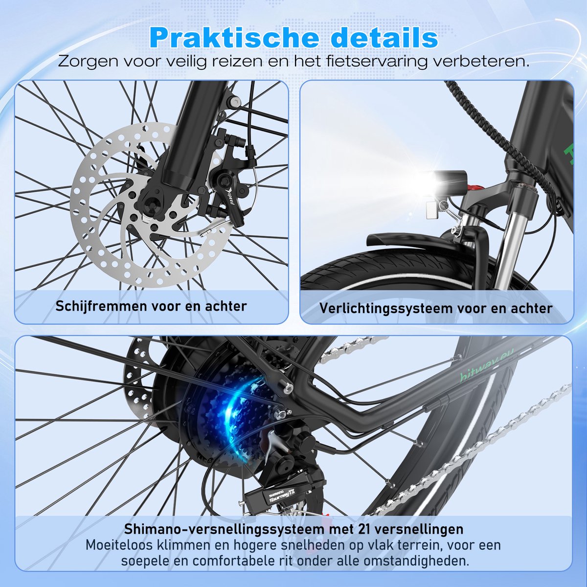 Elektrische Fiets Hitway BK7S Pro - 27.5 Inch City Commuter EBike met Afneembare 36V 12.8Ah Lithium Batterij - Mountain E-Bike met 250W Motor - 21 Versnellingen - IP54 Waterdicht thumbnail 6