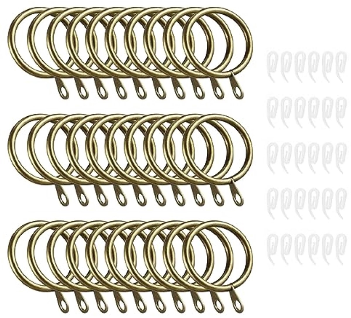 PromoHome 30 stuks metalen gordijnringen met clips, 32 mm binnendiameter, roestvrij messing, haakringen voor gordijnroede