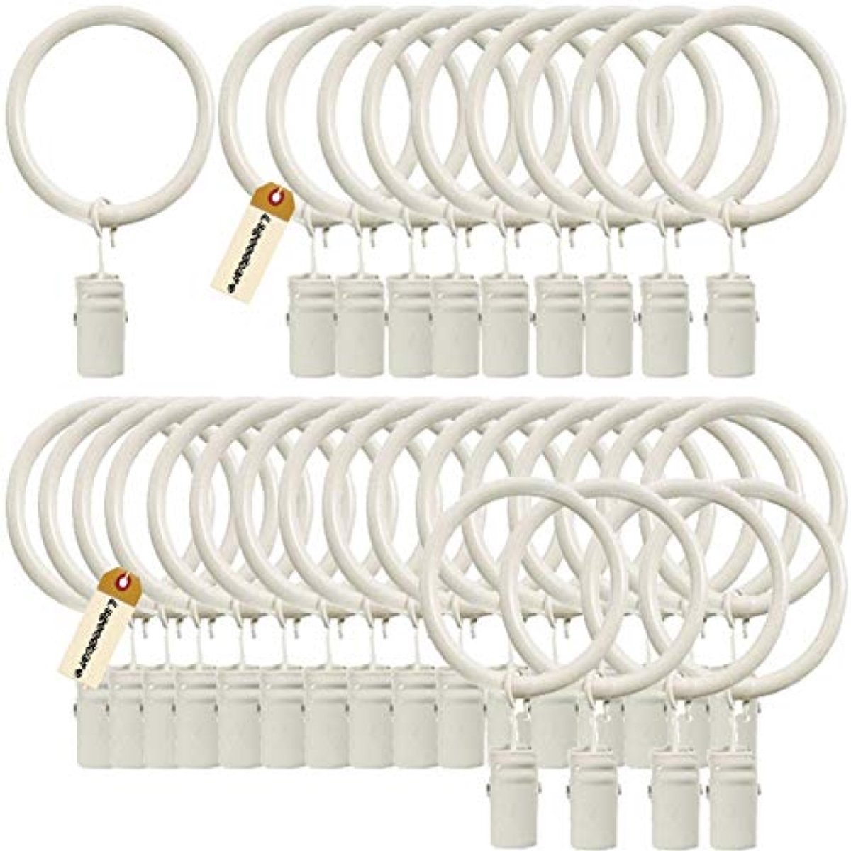 PromoHome Set van 30 decoratieve metalen gordijnringen met clips - 2,5 cm binnendiameter, wit