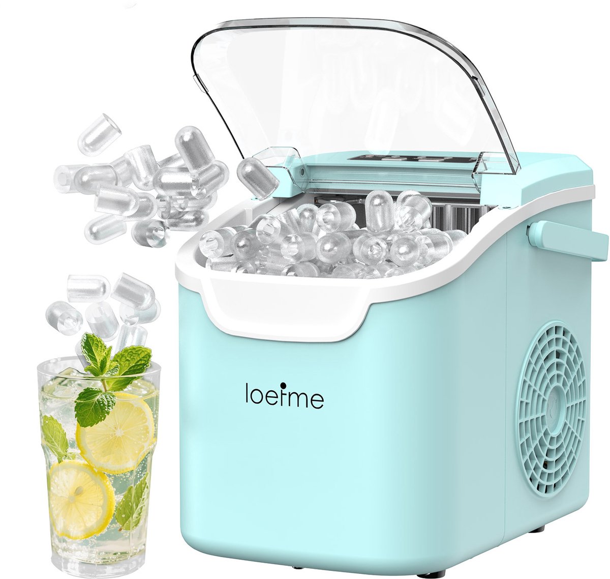 LOEFME IJsblokjesmachine 0,8L - 12kg/24 uur - Draagbaar & 45dB - Met Zelfreiniging & Twee Ijsformaten - Inclusief IJsschep