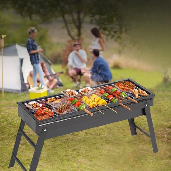 BBQ-grill - Draagbare BBQ-grill - Houtskool BBQ-grill - Opvouwbare draagbare BBQ-grill - Roestvrijstalen barbecuegrill - Opvouwbaar - Draagbaar - 60*20*30 cm - Geschikt voor buiten, kamperen, tuin, enz. - Zwart van Merkloos — afbeelding 3