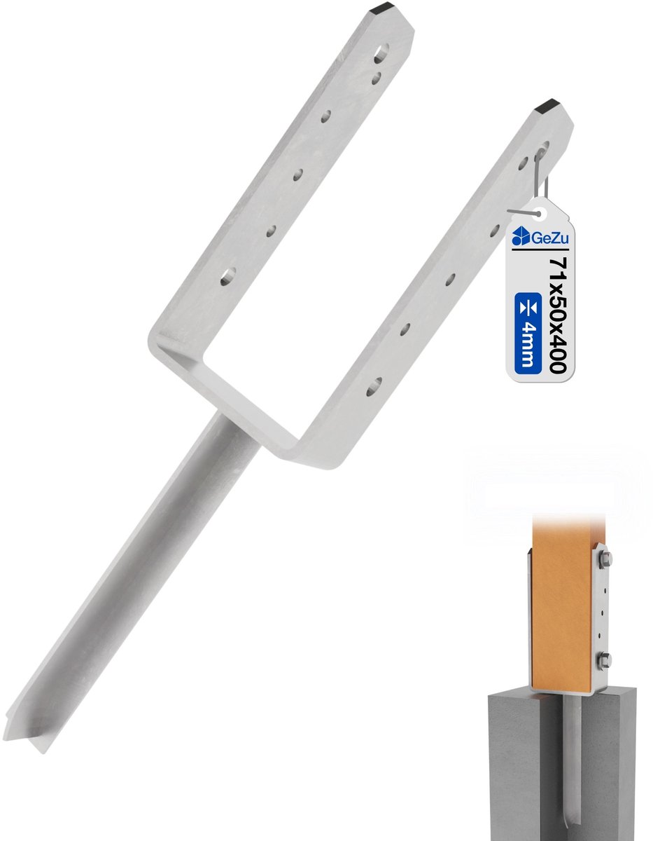 GeZu Impex U Paalhouder met T-pin Thermisch verzinkt 71 x 400 mm pergoladrager paaldrager paalsteun