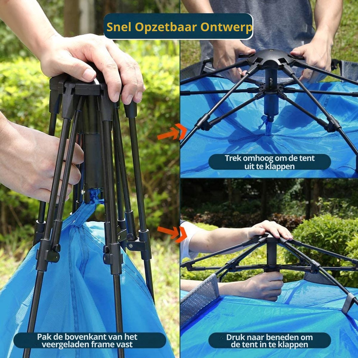 Webzon – Pop-up Tent 2-3 Personen 200x230x140 cm – Waterdicht 3000MM Automatische Kampeertent – Binnen 1 Minuut Opzetbaar – 210D Oxford – Festival, Strand, Camping & Outdoor – Muggengaas, Ventilatie & Draagtas – Blauw – foto 2