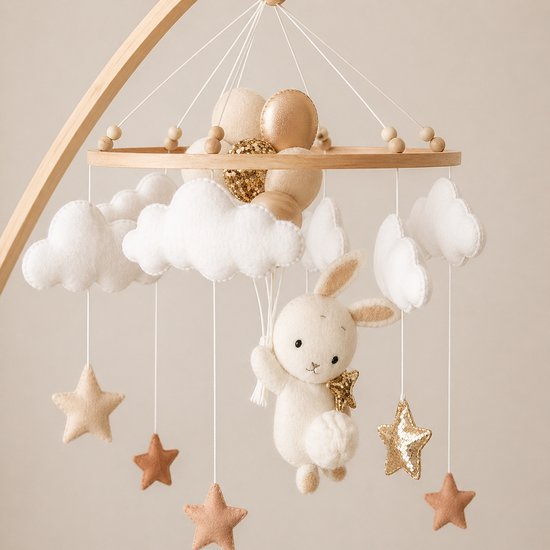 Fay&May® Babymobiel Konijntje – Houten Boxmobiel met Dieren – Babykamer Decoratie – Baby Mobiel – 100% Handgemaakt – Plasticvrij