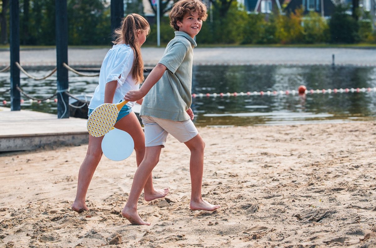 Beachball Set Zomerprint – Houten Bats met Bal in Net – Strandspel, Buitenspel & Recreatief Spel – Engelhart — afbeelding 7