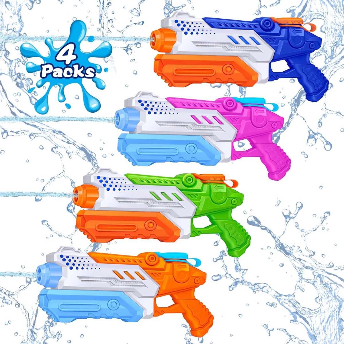 Waterpistool Kinderen - 4 Stuks - van 3-60 Jaar - Waterpistooltjes Klein - Watergeweer - Waterblaster - Watergevecht - Buitenspeelgoed - Zomerspeelgoed - Waterspeelgoed - 300 ml - Blauw/Oranje/Groen/Paars - van Imperatoris