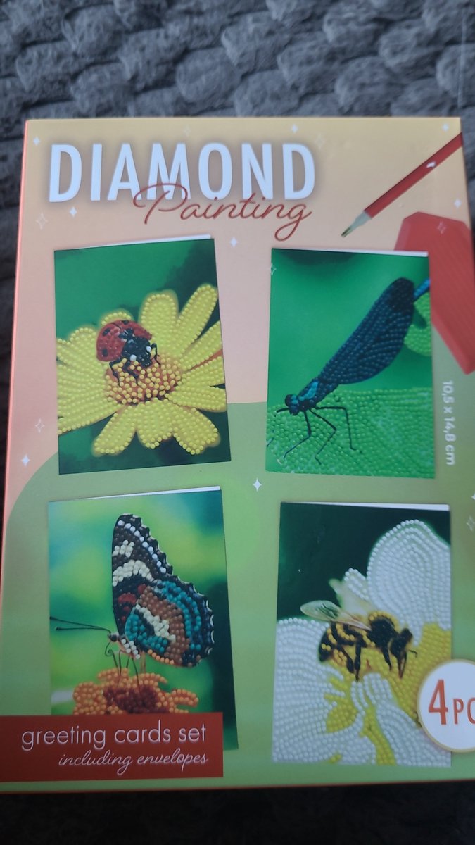Diamond painting greeting cards /wenskaarten : insecten op bloemen / insekten