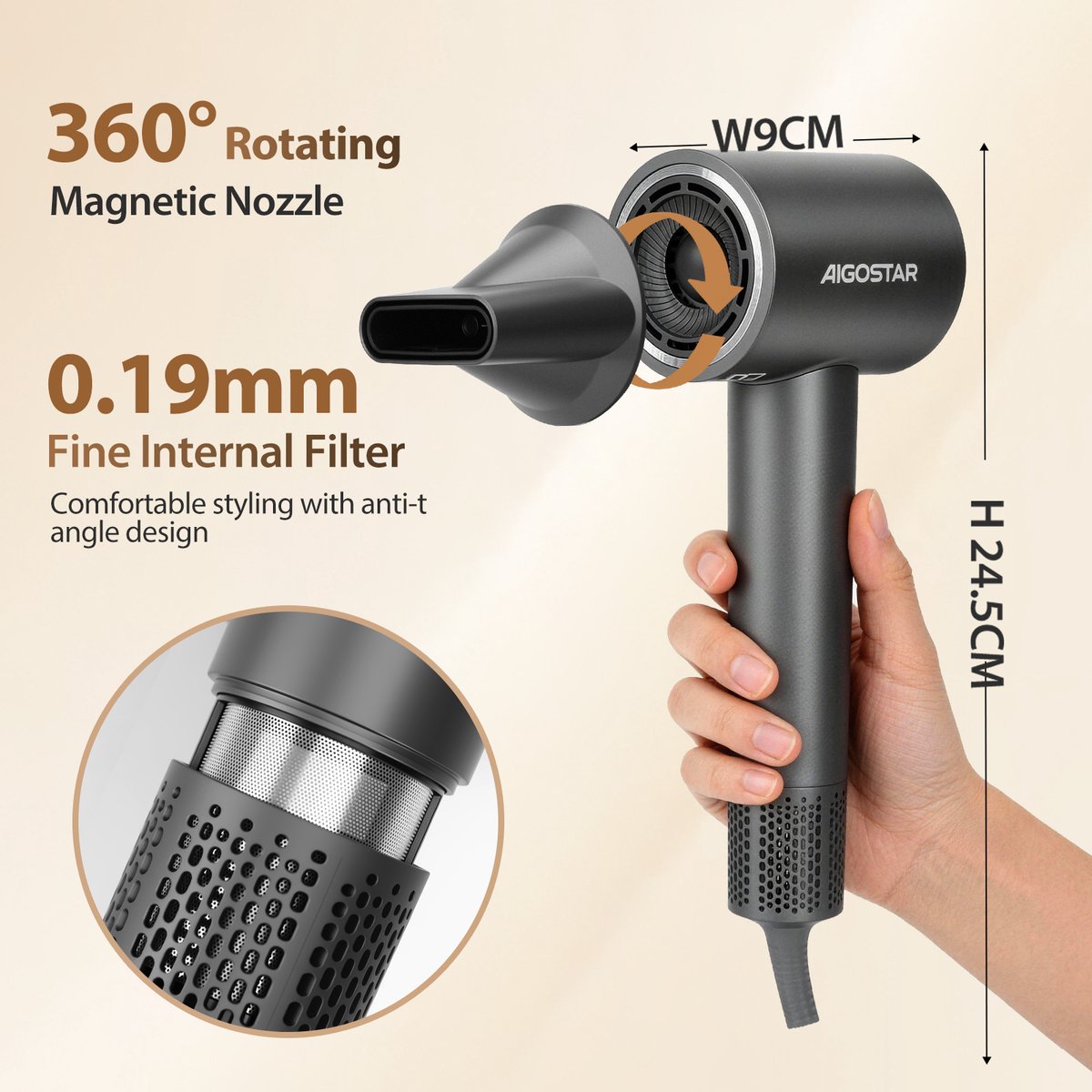 Aigostar Föhn met Diffuser - 110.000RPM - High Speed - afbeelding 2