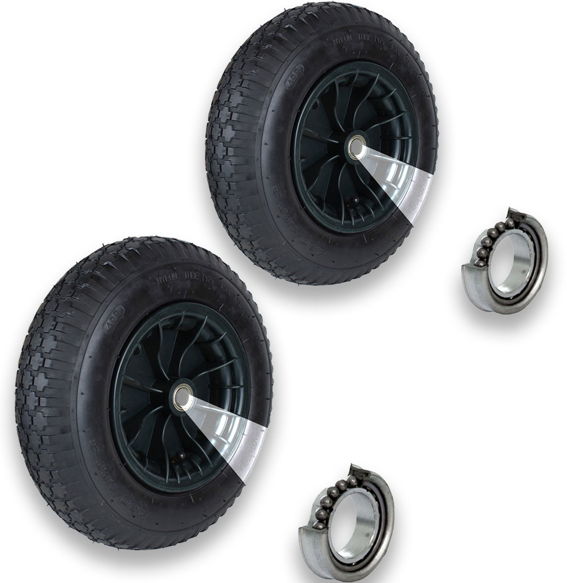 TRUTZHOLM 2x Kruiwagenwiel 4.80 / 4.00-8 4PR - Heavy-Duty Luchtband met As - Set van 2 Pneumatisch Reservewiel Stalkruiwagen